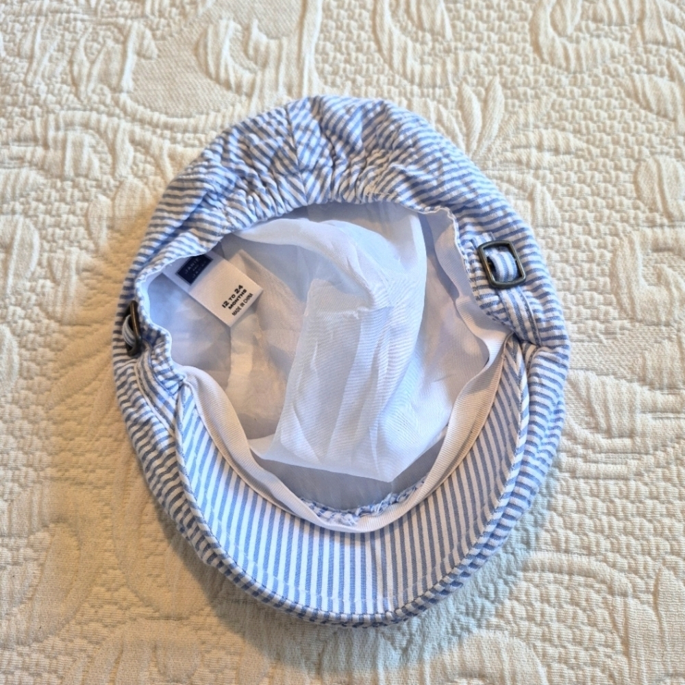 Janie and Jack boys size 12 to 24 months seersucker blue and white pageboy hat